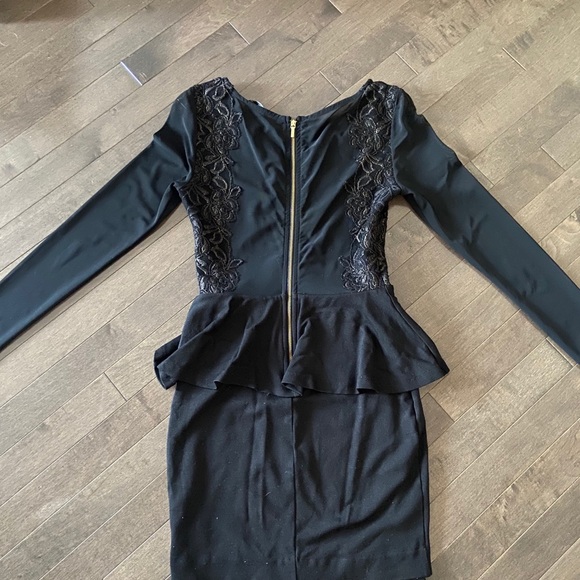 Stunning Bebe Black and Gold Lace Mesh Peplum Dress - Picture 4 of 5